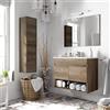 Bagno Italia Mobile Bagno cm 80 con colonna inclusa Rovere Nordik con lavandino Specchio arredo moderno sospeso