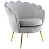 Mediawave Store - Poltrona Imbottita con Schienale a Conchiglia, in Velluto, Sedia Stile Vintage, Piedi in Metallo Oro, Poltrona da Salotto, (Grigio)