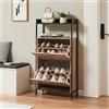 [en.casa] Scarpiera Salvaspazio con Contenitori Ribaltabili e Piani di Appoggio Mobile Portascarpe Slim da Ingresso Corridoio Camera 116 x 60 x 24 cm Nero/Effetto Rovere