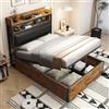SACOOL Struttura Letto 90 x 200 Meccanismo di Sollevamento Idraulico USB Testata Imbottitura Retro Design in Legno e Metallo Spazio di Archiviazione Nascosto Letto Singolo Moderno per Camera da Letto
