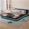 Huayz Letto Imbottito LED 140x200 cm con Rete a Doghe, Letto a Terra in Ecopelle - Design ad Arco, Letto per Giovani, Struttura per Letto Matrimoniale, senza Materasso (Nero, 140x200cm)