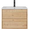 UEV Mobile Lavabo Sospeso da 60 cm, Mobile da Bagno con Lavabo in Ceramica, due Cassetti con Ampio Spazio per Riporre Oggetti, Cassetti con Sistema di Chiusura Ammortizzata, 60 x 45 x 46 cm, Naturale