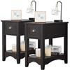 LIFEZEAL Set di 2 Comodini Stretti con 1 Cassetto, Comò a 2 Ripiani, Mobiletto Camera da Letto, Moderno, Tavolino Basso Laterale da Divano, Gambe in Legno Massello, per Soggiorno, 33x56x58,5cm, Noce