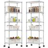 Himimi Scaffale con ruote, 2 pezzi, in metallo su ruote, cromato, regolabile in altezza, con 5 ripiani, per cucina, bagno, 35 x 59 x 183 cm, colore: argento