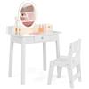 LIFEZEAL Toeletta per Bambini con Sedia e Specchio LED a 2 Colori, Tavolo da Trucco per Ragazze con Cassetto e Organizer a Forma di Albero, Set da Scrivania per Bambini dai 3 a 8 Anni