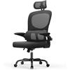 naspaluro Sedia Ufficio Ergonomica, Sedia Scrivania Con Supporto Lombare a Forma Di C, Schienale E Poggiatesta Regolabili, Braccioli Reversibili, Sedile in Rete Traspirante per L'ufficio, Nera