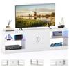 KOMFOTTEU Mobile TV da 85 3 in 1 con Luci LED, Mobiletto porta Televisori Liberamente Combinabile da 3 Pezzi, con Ripiani in Vetro Regolabili, per Soggiorno, Camera da Letto, 195x30x55cm (Bianco)