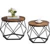 Vida Designs Brooklyn - Set di 2 tavolini rotondi con struttura in acciaio moderno, mobili da salotto (legno scuro)