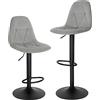Lestarain Set di 2 Sgabelli da Bare Cucina, Sgabelli Alti con Schienale in Velluto, Sedie da Bar con Poggiapiedi, Sedile Altezza Regolabile 60-81 cm, Girevole a 360°, Grigio Chiaro, LBAI64002-2