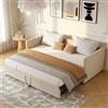 DAHUEN Divano letto 90/180 x 200 cm, divano a 2 posti, con letto estraibile, rete a doghe, tessuto in velluto, beige e materasso non incluso (beige)