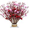 AXYLEX Decorazioni per San Valentino, steli floreali - 8 pezzi, 40,6 cm, rami artificiali a forma di cuore a forma di bacche rosse, regalo per matrimoni e decorazioni per la casa