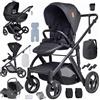 Dziranam Passeggino 4 in 1, barra di spinta regolabile in altezza, Nero | Set completo, garantisce un sonno confortevole e caldo per il bambino, pratico per l'uso quotidiano