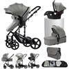 Aveainelle Passeggino trio, Passeggino 3 in 1, Navicella neonato, Sistema da viaggio e seggiolino auto, per neonati bambini 0-36 mesi (Grigio)