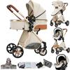 Dziranam Passeggino 3 in 1 Reversibile in Alluminio con Seggiolino Auto | Colore bianco, culla alta e tettuccio regolabile, robusto e pratico per bambini