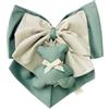CrisArt Fiocco nascita doppio con pendente grande ricamato (verde salvia e beige)