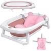 UISEBRT Vasca da Bagno Pieghevole per Bambini, con cuscino da bagno, Vaschetta Bagnetto ergonomico, salvaspazio, antiscivolo, per Bambini 0-8 Anni, Rosa