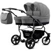 Sojan Passeggino doppio gemellare 3in1. Carrello 3 pezzi e accessori: 2 navicelle + 2 passeggini + 2 seggiolini auto + accessori. BBtwin Gold Star. Grigio