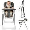 Kidsgigglz Seggiolone pieghevole per bambini 4in1, 4 posizioni reclinabili, altezza regolabile, seggiolone con vassoio e rotelle rimovibili, regolabile con cintura a 5 punti, Beige