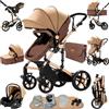 Prokoke Passeggino Trio, Passeggino 3 in 1 con Design Pieghevole in Un Clic, Trio Neonati con Due Modi Reversibili per Spingere, Lega di Alluminio a Cornice (khaki 588)