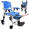 VFDZ Sedia Comoda WC per Anziani con Rotelle, 3-in-1 Sedia a Rotelle Pieghevole per Anziani con WC, 150kg Blu Sedia Doccia Disabili con Ruote e Morbido Cuscino