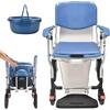 XifeZylith Sedia Comoda Wc Per Anziani Capacità 150Kg, 3 In 1 Sedia Da Doccia Con Ruote Portatile Per Anziani & Disabili E Donne Incinte, Sedia a Rotelle Con WC E Ruote E Pedali Anti-roll-over (Blu, 92X94X50cm)