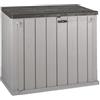 TOOMAX Stora Way Baule da 842L portattrezzi effetto legno grigio talpa/antracite in plastica resistente 129,5x74,5x111h cm, porta bidoni spazzatura, con chiusura a chiavistello, ideale per giardino