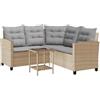 vidaXL Divano da Giardino con Tavolo e Cuscini a L Beige in Polyrattan, Divano da Esterno, Divano da Esterno a L, Divano angolare da Giardino