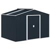 Outsunny Casetta da Giardino 5m² in Acciaio Zincato con kit Fondazione, Prese d'Aria, Capanno da Giardino con Tetto Inclinato, Doppia Porta Scorrevole Bloccabile, Capanno Porta Attrezzi, Grigio Scuro