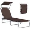 Outsunny Lettino Prendisole da Giardino Pieghevole con Tettuccio Schienale Regolabile, Sdraio da Giardino in Tessuto Oxford e Metallo, per Spiaggia, Piscina, 187x58x36 cm, Marrone