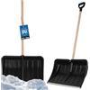 KOTARBAU® Pala da Neve 54 cm con Manico in Legno Pala in Plastica Rinforzata con Attacco in Metallo con Manico Ergonomico Nero 120 cm