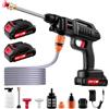 Hocamel Idropulitrice portatile ad alta pressione a batteria, 21V, senza fili, per auto a mano con 2 ugelli, pulitore potente per irrigazione, pulizia, lavaggio auto, 2 batterie, 60 bar