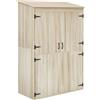 Outsunny Casetta da Giardino in Legno di Abete con 2 Porte Capanno Porta Attrezzi con Ripiani Tetto Spiovente 120x57x183cm Naturale