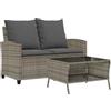 vidaXL Divano da Giardino a 2 Posti Cuscini&Tavolo Grigio Polyrattan, Divano da Esterno, divanetto da Giardino, Divano da Giardino a Due posti