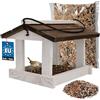 KOTARBAU® Mangiatoia Uccelli da Esterno - Legno - 23.5x21x18 cm - Bianco & Marrone - Casetta Per Uccellini Selvatici - 0.5 kg Cibo Uccelli Selvatici - Decorazione Da Giardino In Legno