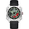 Forrader Orologio da uomo con ruota per auto, quadrato, al quarzo, impermeabile, sportivo, in acciaio inox, con design con mozzo girevole 3D, regalo per gli appassionati di auto, Nero e argento.