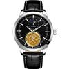 BOLYTE Orologio da uomo antico a carica automatica, 24 ore con quadrante solare e luna, scheletro cavo con cinturino in pelle, Argento nero, Cinturino