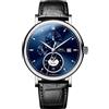 LOBINNI Orologio da polso da uomo con fasi lunari, in acciaio inox, automatico, con data, impermeabile, cinturino in pelle, Argento-blu-nero, Meccanico