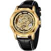 FORSINING Orologio automatico da uomo, scheletro, meccanico a carica manuale, cinturino in vera pelle, quadrante con numeri romani, orologio casual, Oro nero, Cinturino