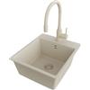 PRIMAGRAN Lavandino da Cucina Tutto Beige 38x44cm, Lavello in Granito a 1 vasca + Rubinetto 38x14cm + Set di accessori, Lavabo da Cucina Incasso al Mobile 40cm - Riga Easy S034