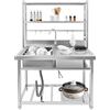 Zoobotanica Lavabo indipendente in acciaio inox, 1 vasca, lavabo commerciale con rubinetto, multifunzione con ripiano e gancio, per cucina, ristorante, lavanderia (lavello sinistro)