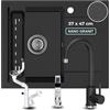 empiria SINK QUALITY SINK QUALITY Lavello in granito nero screziato con rubinetto, 58 x 47 cm, con sifone e impregnante - Lavello da cucina nero screziato con scolapiatti per mobile da 50 pezzi