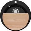 PRIMAGRAN Lavello Rotondo Nero 53x53cm, Lavandino in GRanito a 1 vasca + Sifone Classico + Tagliere, Lavabo da Cucina Incasso al Mobile 50cm - Pise S035