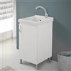 Inbagno Mobile lavatoio lavanderia in legno con vasca in ceramica resistente agli acidi, completo di kit sifone + piletta (Bianco, 45x50 cm 1 anta)