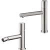 Inbagno Set miscelatori lavabo e bidet satinato senza leva in acciaio inox, manopola rotante e indicatori per l'acqua, GEMINI