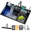 NOYHHAV Lavello da cucina Multifunz Lavello a cascata digitale con Lavatazze Dispenser Sapone,Cascata flusso d'acqua,Drenaggio Desktop (Nero, 80x46x21CM)