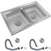 Zoobotanica Lavello da cucina, doppio lavello in acciaio inox 201, doppio lavello da incasso, in acciaio inox con 2 tubi di scarico, 2 vaschette, argento, 80 x 50 x 15,5 cm