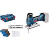 Bosch Professional 06015A6101 Seghetto Alternativo, Profondità: Legno/Alluminio/Metallo: 120/20/8 mm, 3 Lame, Protezione, Senza Batterie, in L-Boxx, 0 W, 18 V, Blu, Versione con Staffa