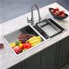 SanBouSi Lavello da cucina in acciaio inox, 2 vasche Lavandino cucina con sifone, set di scarico e scarico, 78 x 43 x 21 cm