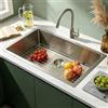 KOOGIMDDR Lavello da cucina singolo 85 x 48 cm in acciaio inox 304 - Set completo con scolapiatti arrotolabile, sifone, scarico e troppopieno, adatto per sottopiano o montaggio in alto, 1 vasca