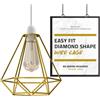 DC VOLTAGE Lampada a sospensione in metallo Gabbia per interni a forma di diamante da 20 cm con piastra di riduzione per cucina, soggiorno, camera da letto, corridoio (Oro)